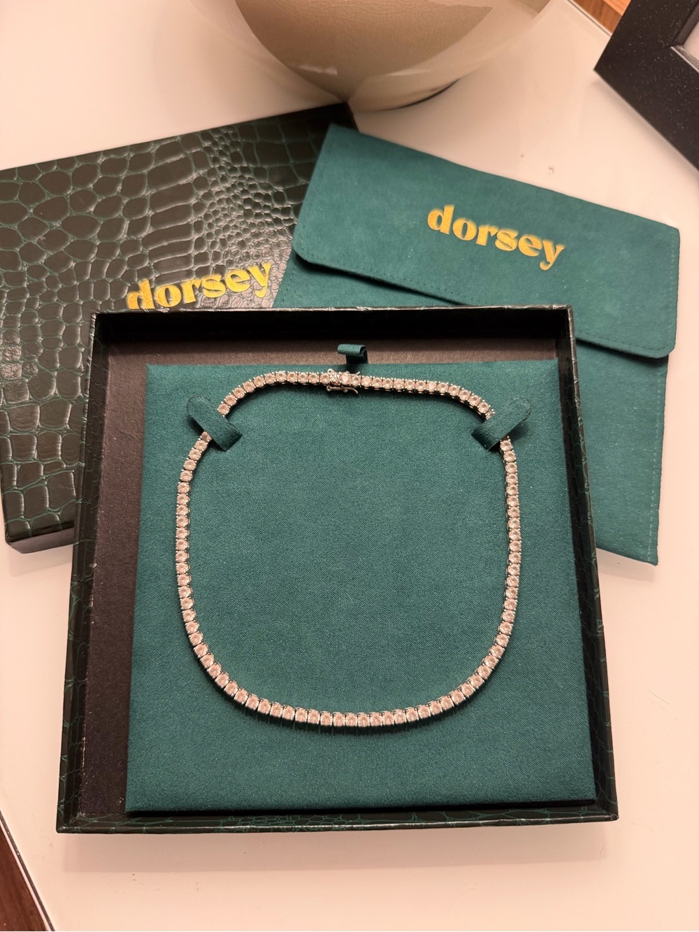 Tennis Necklace 15” DORSEY KATE ROUNDCUT WHITE SAPPHIRE SILVER RIVIÈRE NECKLACE - Picture 10 of 12